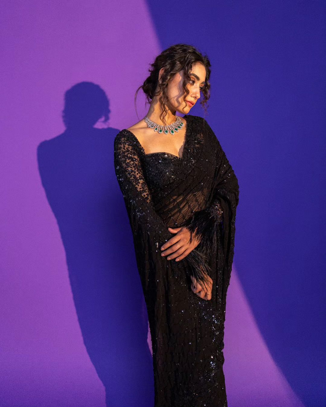 Soft Net With Sequins Embroidery Work Saree