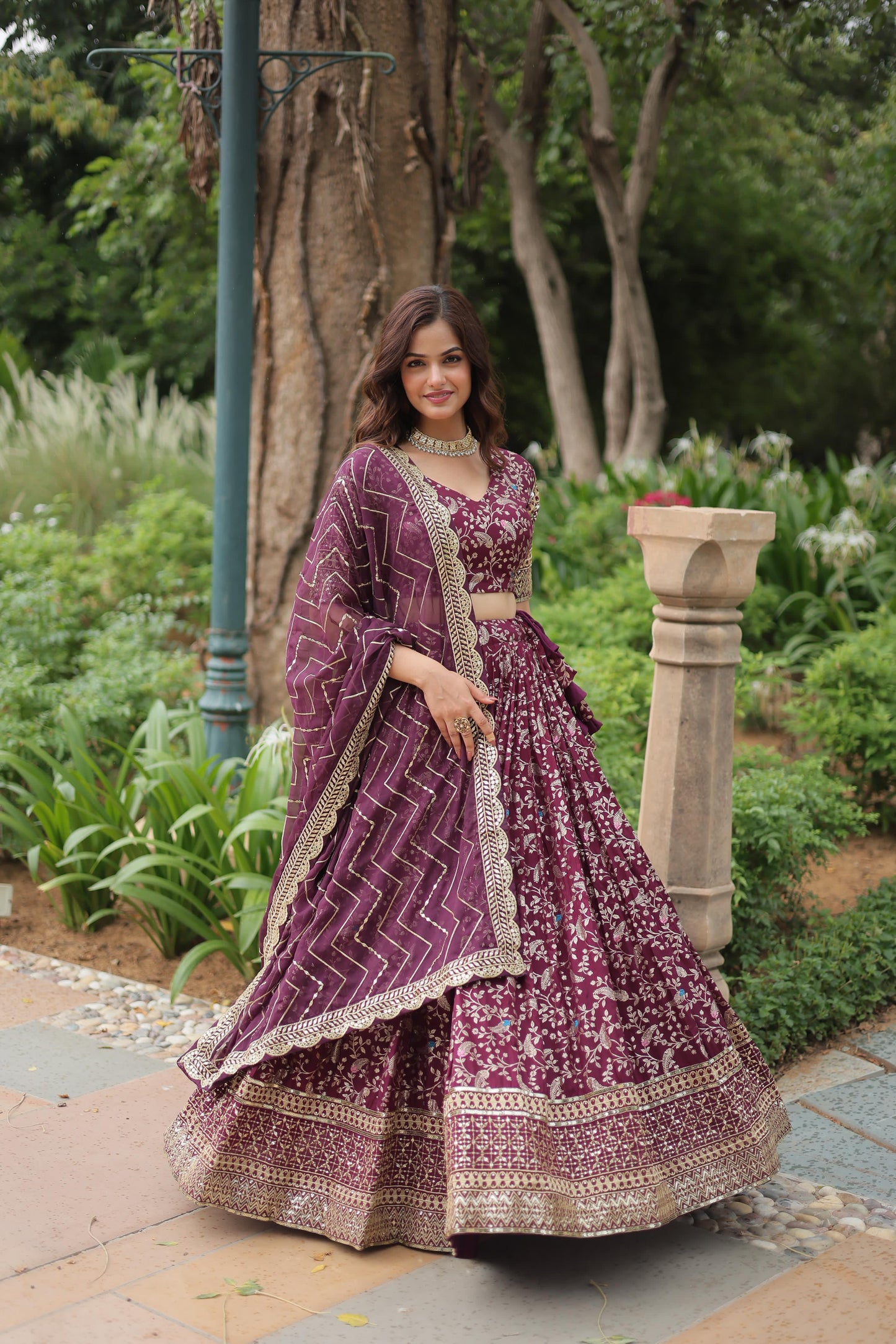 Golden Embroidered Sequins work With Viscose Jacquard Lehenga
