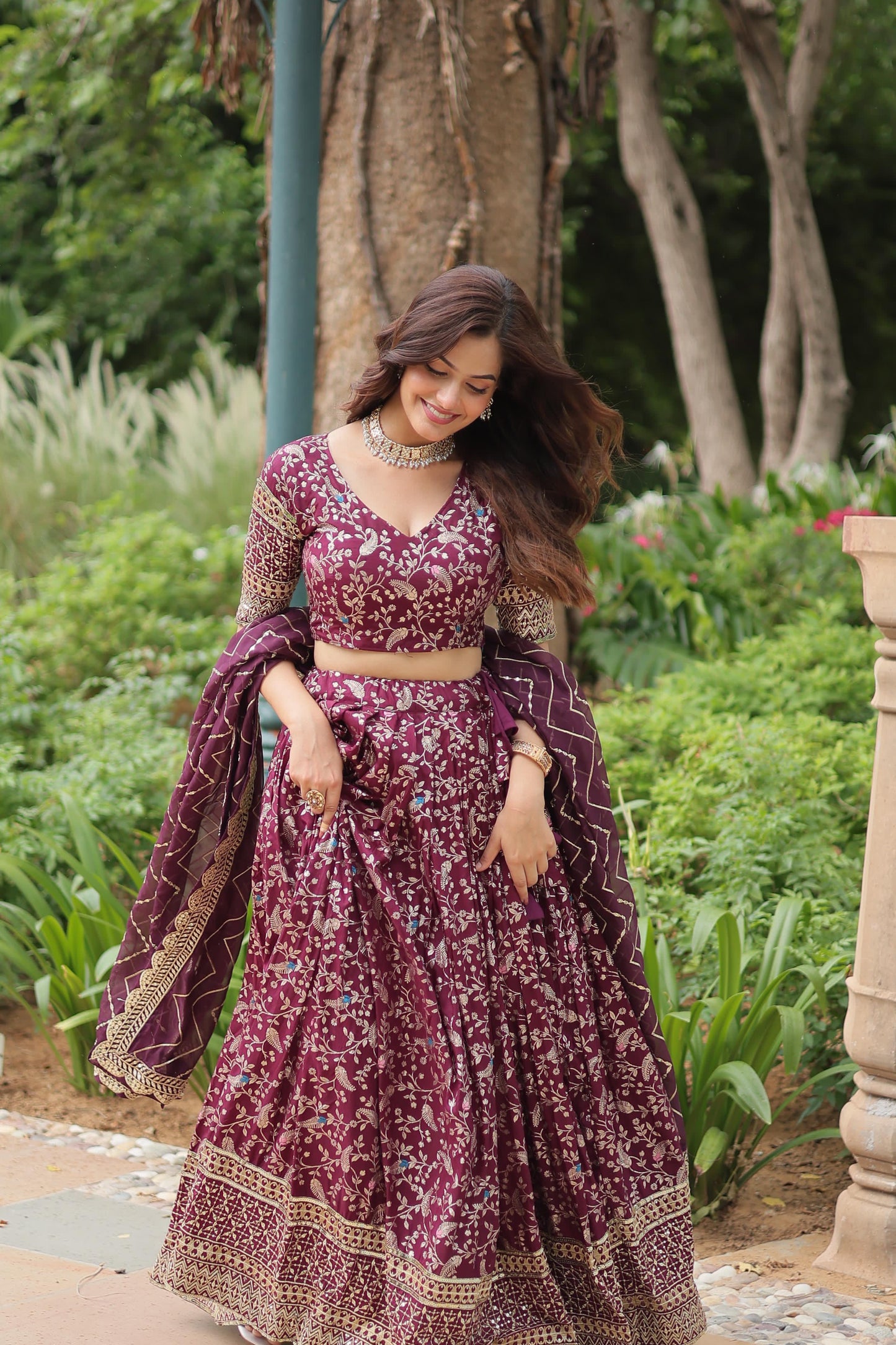 Golden Embroidered Sequins work With Viscose Jacquard Lehenga