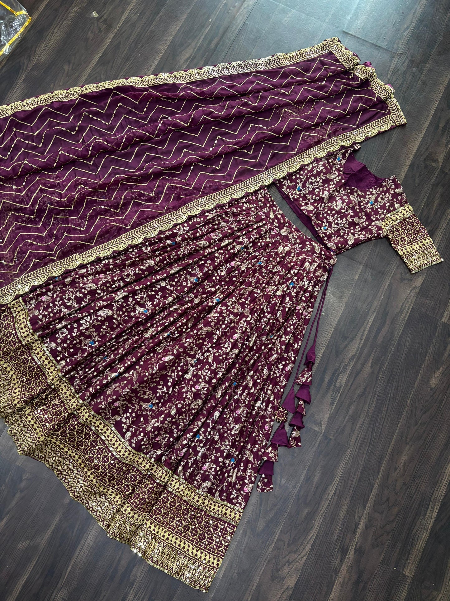 Golden Embroidered Sequins work With Viscose Jacquard Lehenga
