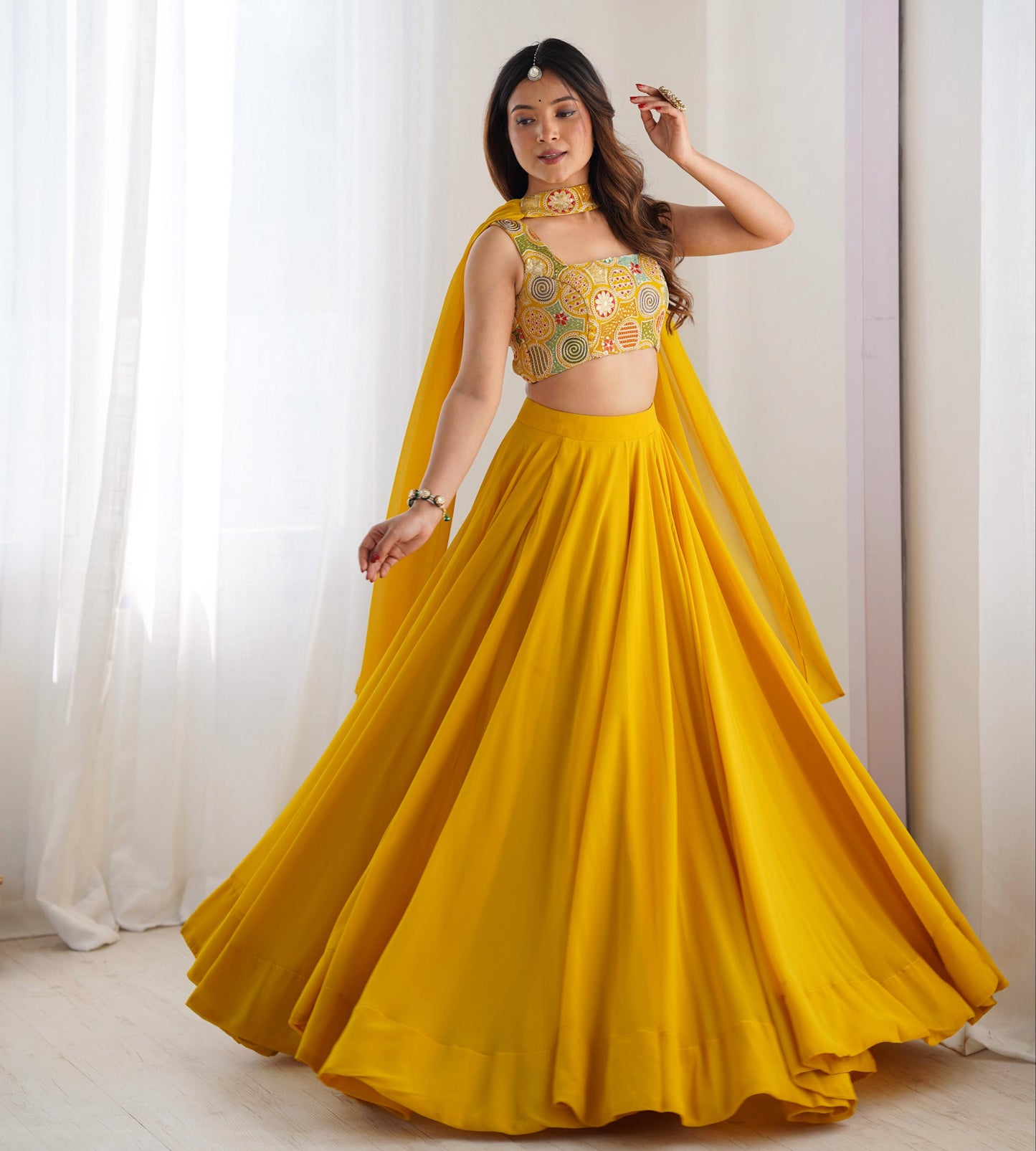 Yellow Pure Soft Fox Georgette Blooming Lehenga Choli