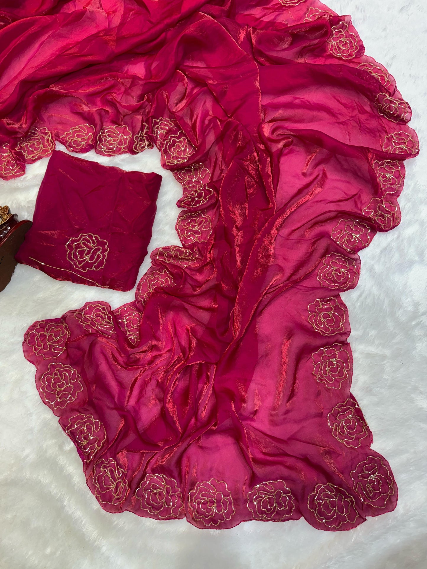 Dark Maroon Pure Space Silk With Katdana Handwork Saree