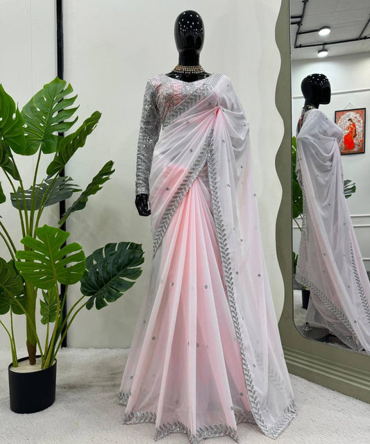 Baby Pink Faux Georgette Saree