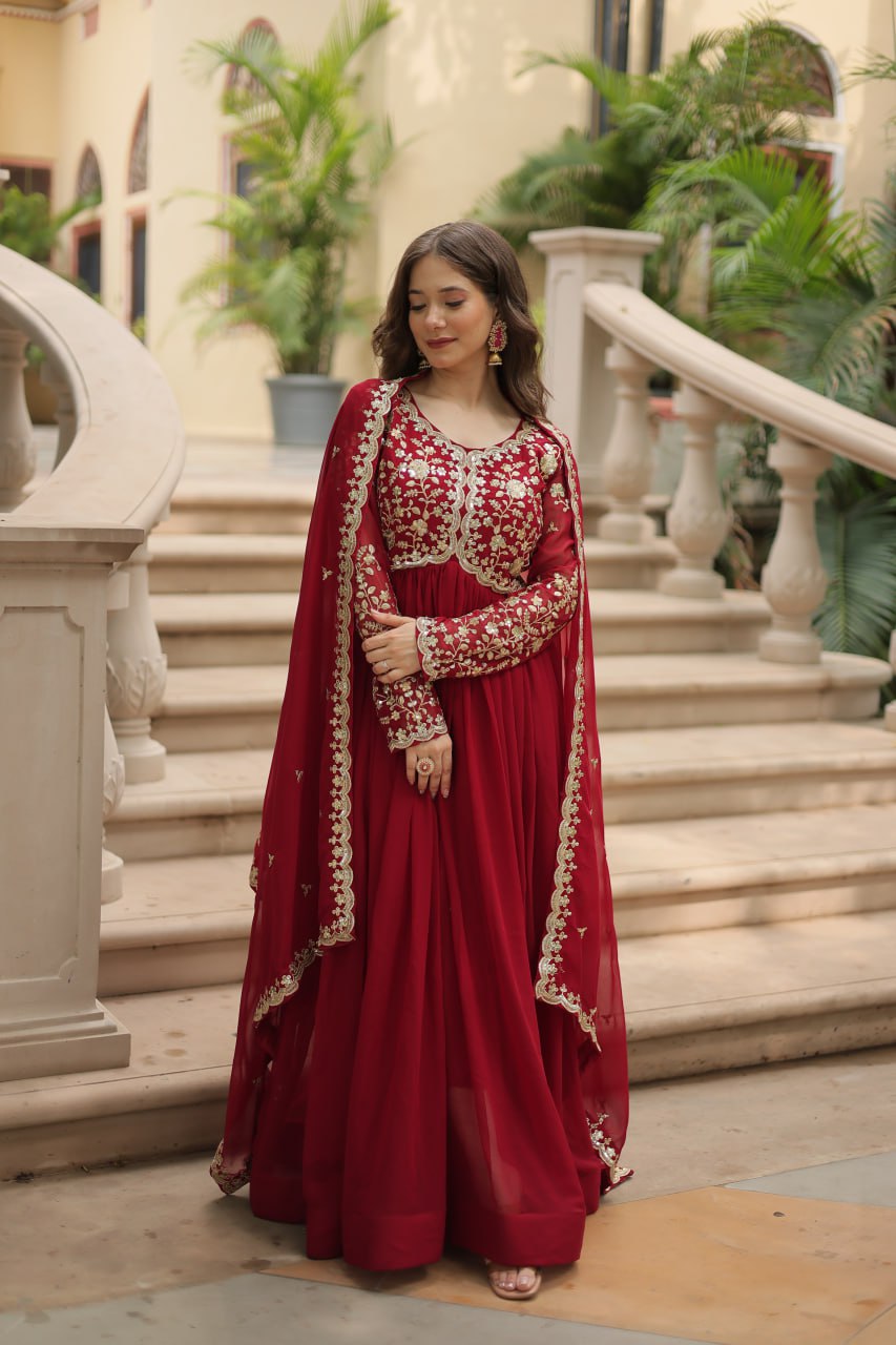 Faux Blooming With Zari Work Anarkali Gown