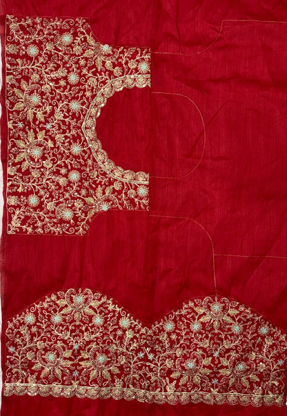 Red Tabby Silk  Cording Embroidery Work Saree