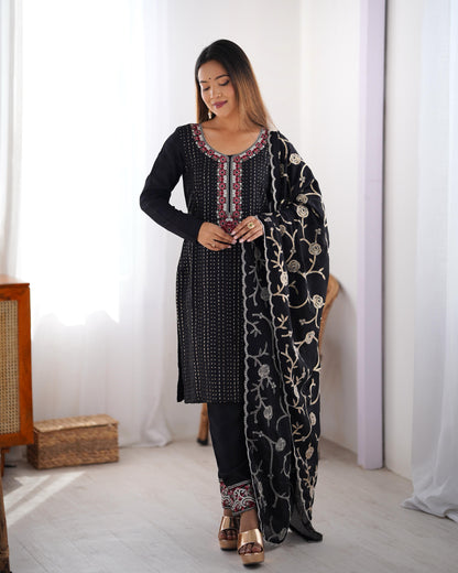 Elegant Chinon Silk Co-Ord Set with Sequence & Lace Detailing"