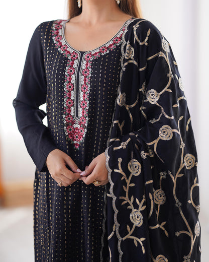 Elegant Chinon Silk Co-Ord Set with Sequence & Lace Detailing"