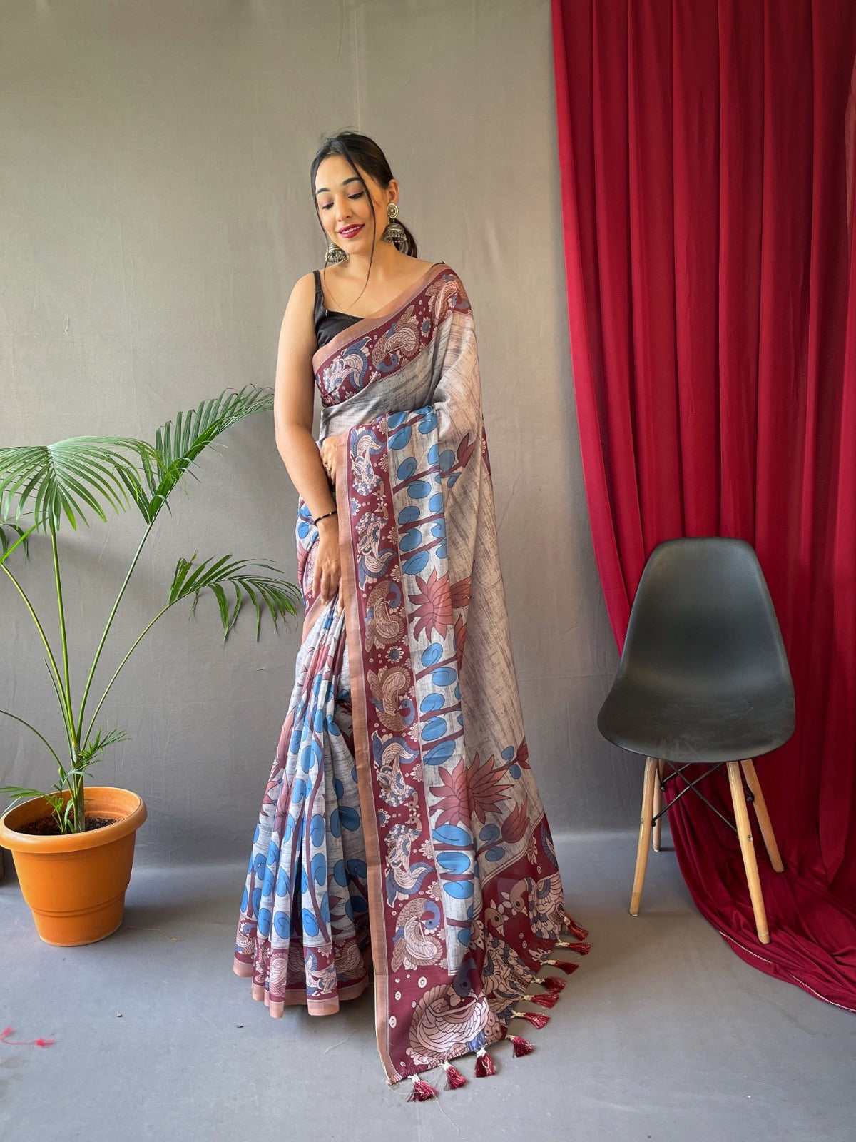 PASTEL PINK COLOR PURE MALAI COTTON WITH KALAMKARI PRINT SAREE