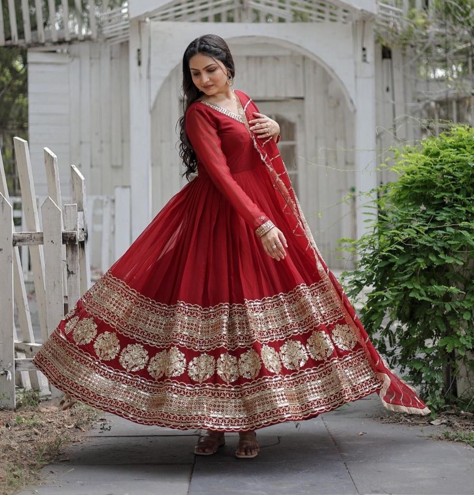 MAROON  COLOR DESIGNER SPARKLING FULLY STITCHED ANARKALI GOWN WITH DUPATTA