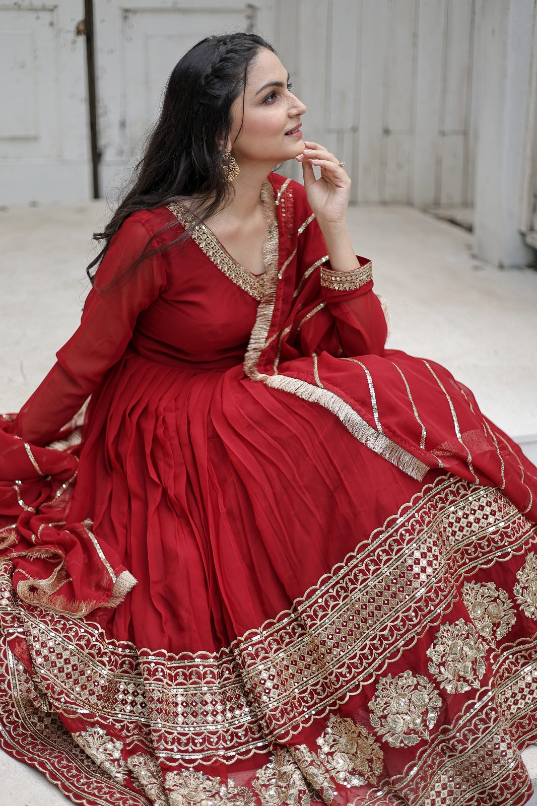 MAROON COLOR DESIGNER SPARKLING FULLY STITCHED ANARKALI GOWN WITH DUPA Ethnicsupply