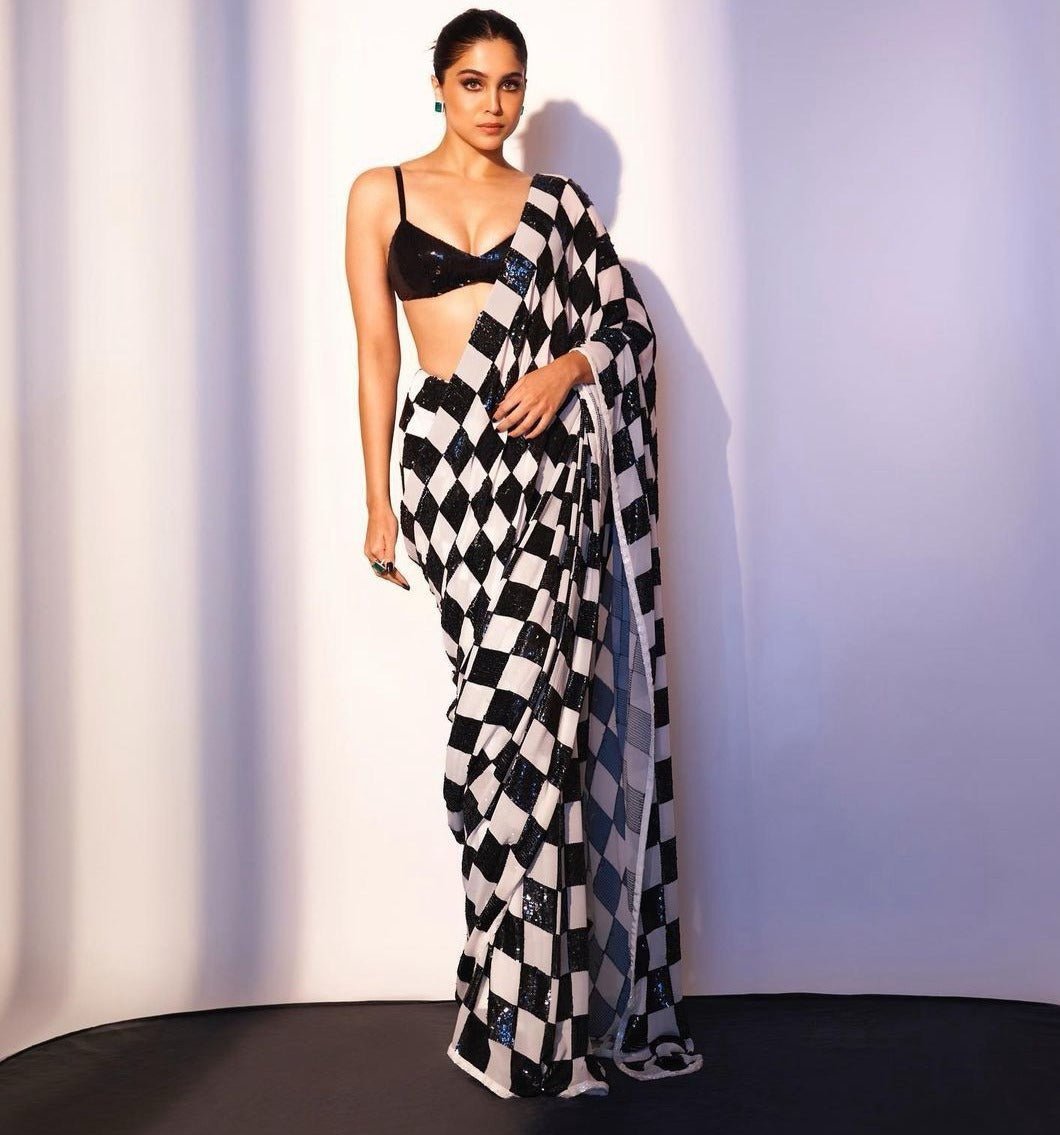 BLACK & WHITE SOFT GEORGETTRE SEQUINS EMBROIDERY WORK SAREE