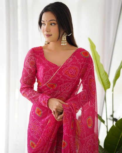 READY TO WEAR BANDHANI PINK SAREE