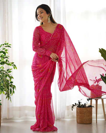 READY TO WEAR BANDHANI PINK SAREE