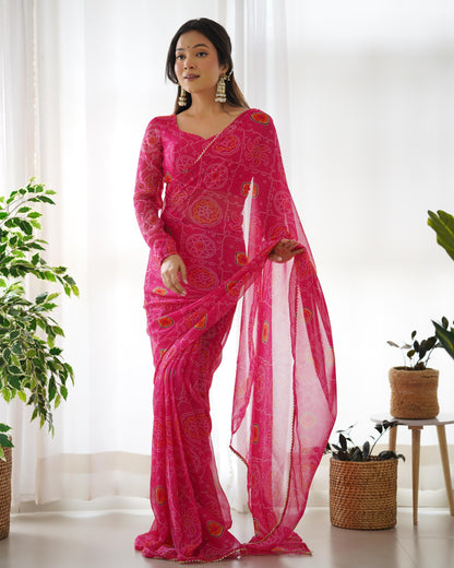 READY TO WEAR BANDHANI PINK SAREE