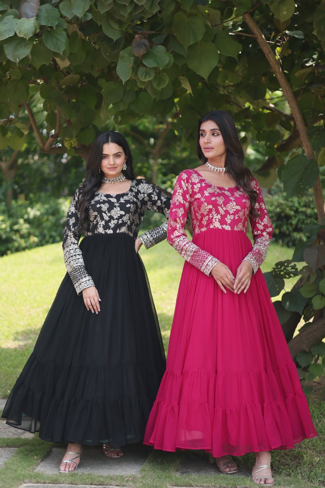 MIDNIGHT BLACK VISCOSE DIABLE JECQAURD ANARKALI GOWN