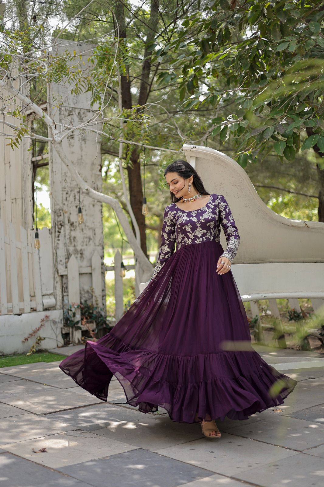 MIDNIGHT BLACK VISCOSE DIABLE JECQAURD ANARKALI GOWN