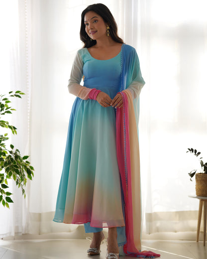 IMPERIAL MULTI COLOR FULLY FLAIR GEORGETTE ANARKALI 3PC KURTA SET