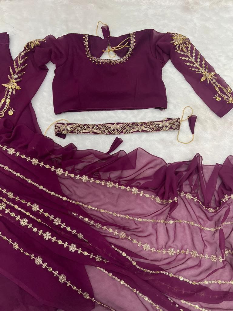 WINE CORDING  WORK SAREE