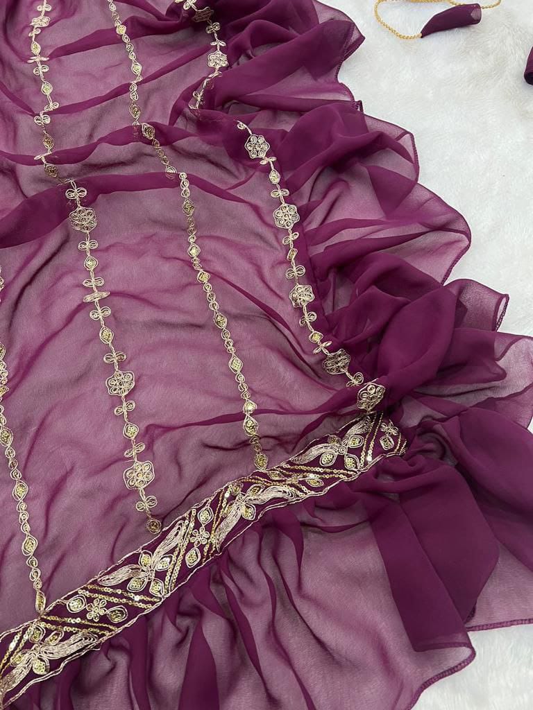 WINE CORDING  WORK SAREE