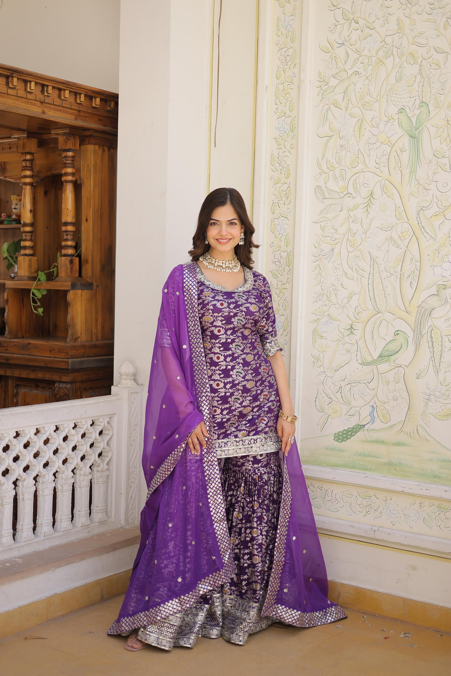 VISCOSE JACQUARD WITH SEQUINS ZARI WORK 3PC GHARARASUIT