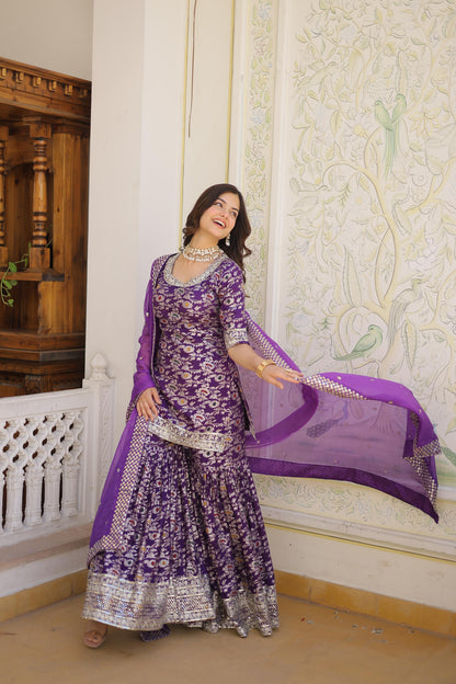 VISCOSE JACQUARD WITH SEQUINS ZARI WORK 3PC GHARARASUIT