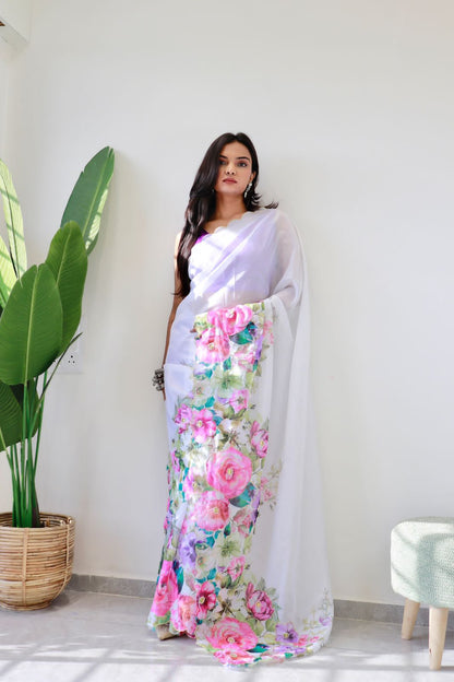 WHITE MULTI COLOR SOFT TEBY SILK SAREE