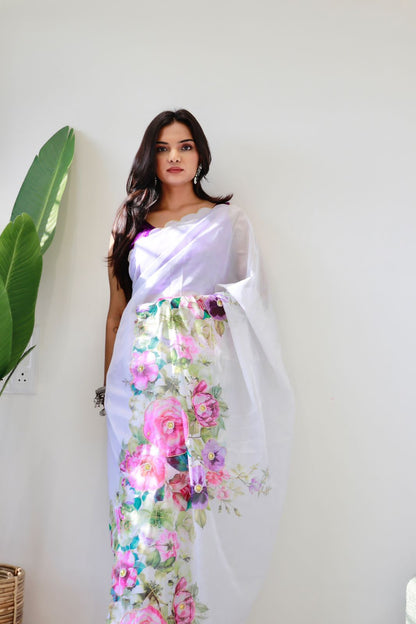 WHITE MULTI COLOR SOFT TEBY SILK SAREE