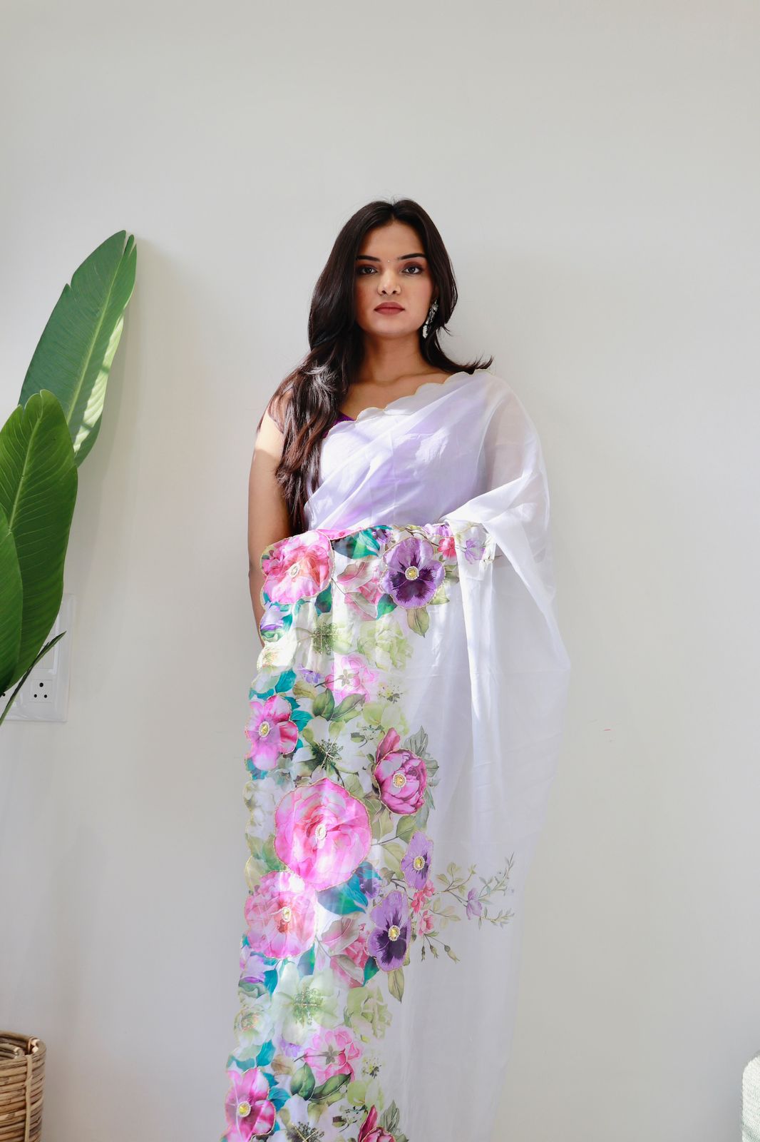 WHITE MULTI COLOR SOFT TEBY SILK SAREE