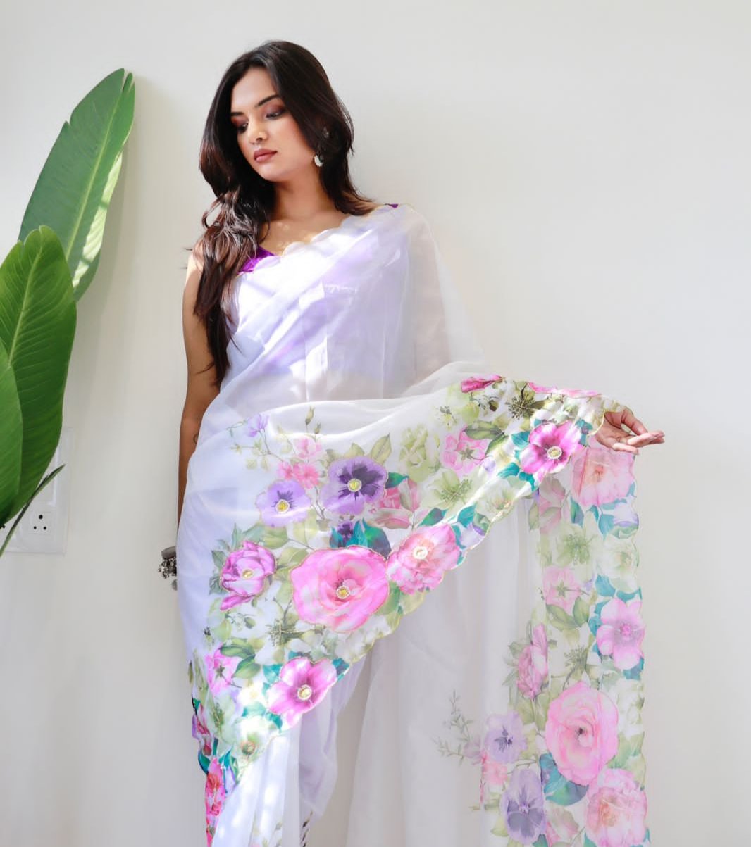 WHITE MULTI COLOR SOFT TEBY SILK SAREE