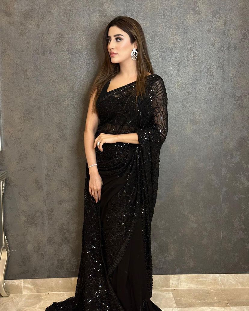 CELEBRITY DESIGNER BLACK HEAVY GEORGETTE  SAREE