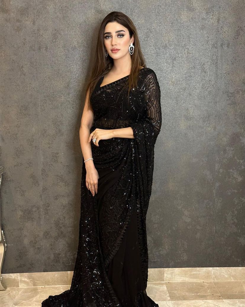 CELEBRITY DESIGNER BLACK HEAVY GEORGETTE  SAREE