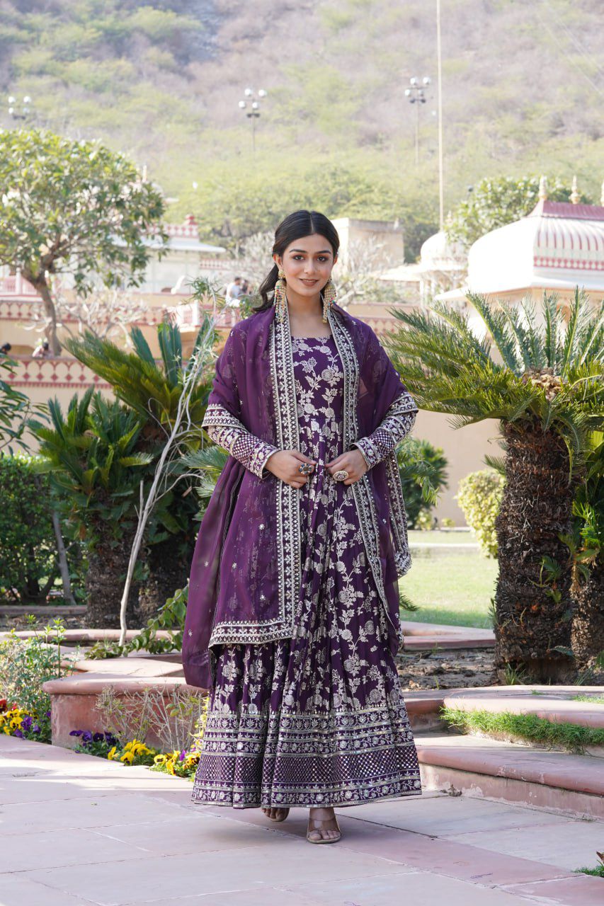 VISCOSE DIABLE JACQUARD ANARKALI GOWN WITH RUSSIAN SILK DUPATTA