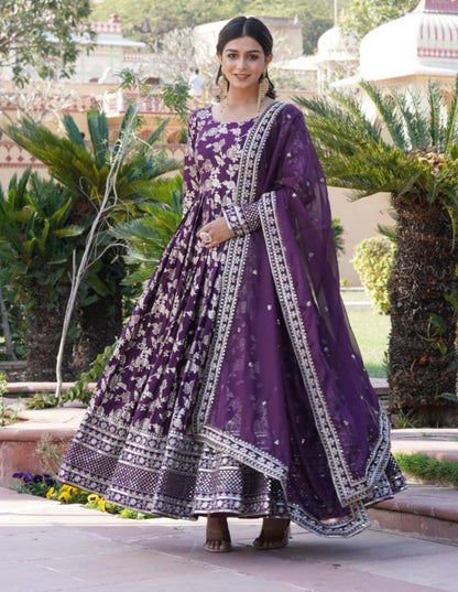 VISCOSE DIABLE JACQUARD ANARKALI GOWN WITH RUSSIAN SILK DUPATTA