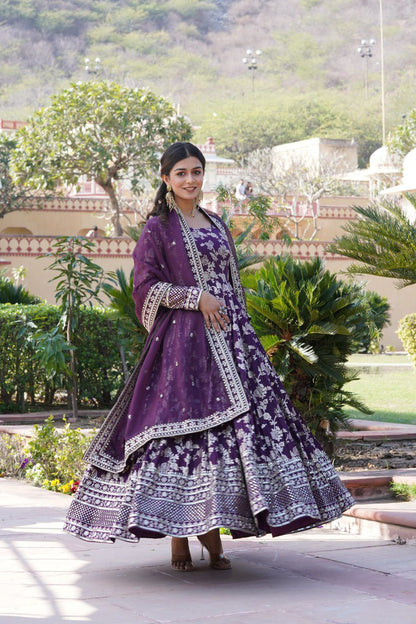 VISCOSE DIABLE JACQUARD ANARKALI GOWN WITH RUSSIAN SILK DUPATTA