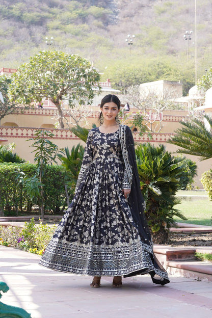 VISCOSE DIABLE JACQUARD ANARKALI GOWN WITH RUSSIAN SILK DUPATTA