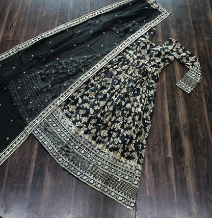 VISCOSE DIABLE JACQUARD ANARKALI GOWN WITH RUSSIAN SILK DUPATTA