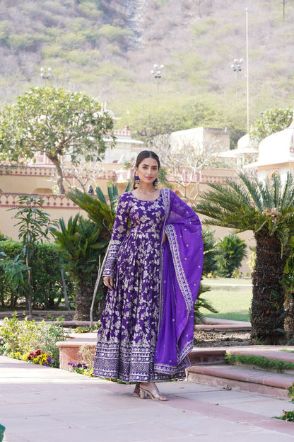 VISCOSE DIABLE JACQUARD ANARKALI GOWN WITH RUSSIAN SILK DUPATTA