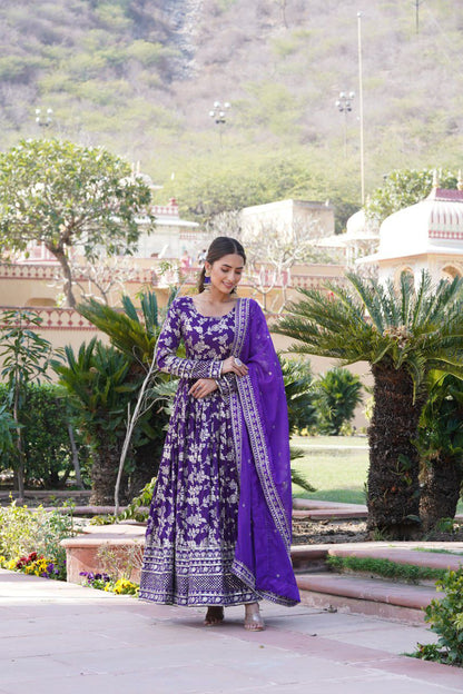 VISCOSE DIABLE JACQUARD ANARKALI GOWN WITH RUSSIAN SILK DUPATTA