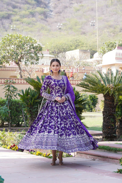 VISCOSE DIABLE JACQUARD ANARKALI GOWN WITH RUSSIAN SILK DUPATTA