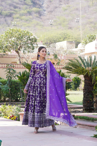 VISCOSE DIABLE JACQUARD ANARKALI GOWN WITH RUSSIAN SILK DUPATTA