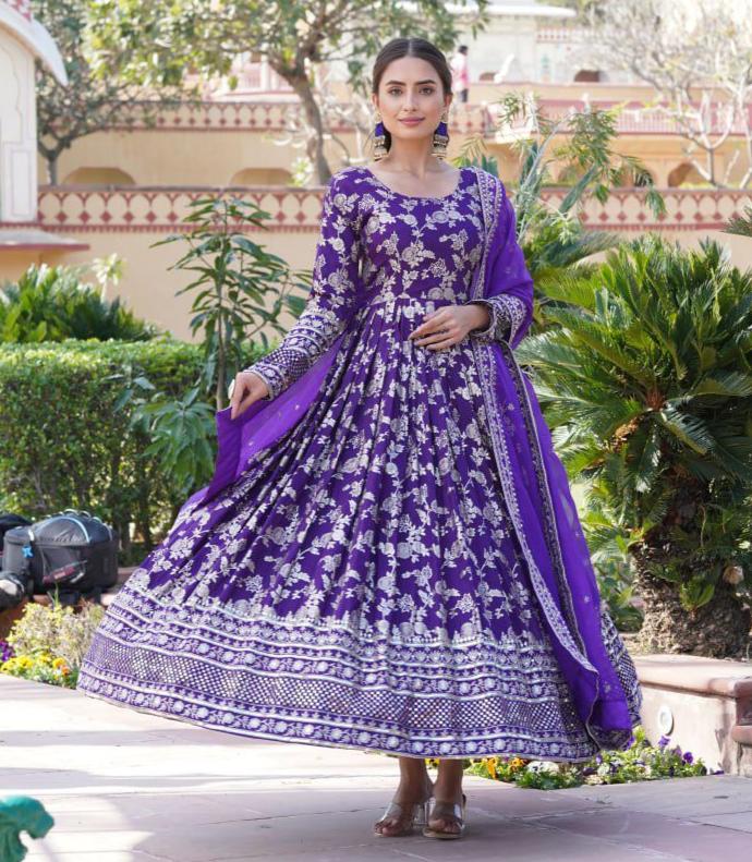 VISCOSE DIABLE JACQUARD ANARKALI GOWN WITH RUSSIAN SILK DUPATTA