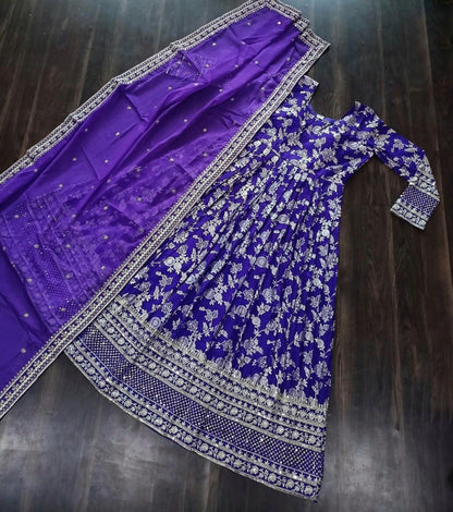 VISCOSE DIABLE JACQUARD ANARKALI GOWN WITH RUSSIAN SILK DUPATTA