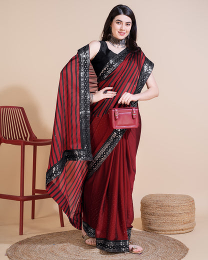 WINE COLOR HOTFIX SEQUIN WORK WITH RANGOLI SILK SAREE