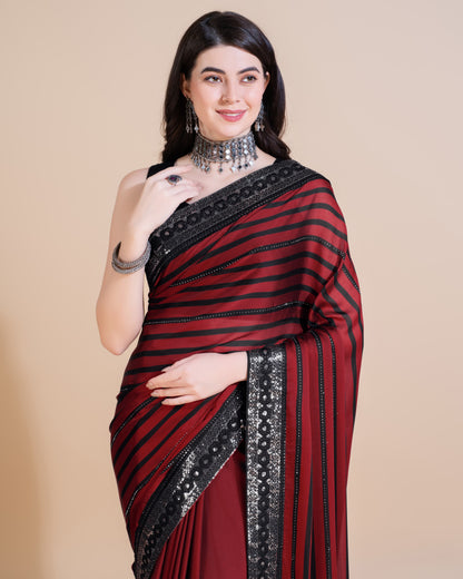 WINE COLOR HOTFIX SEQUIN WORK WITH RANGOLI SILK SAREE