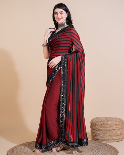 WINE COLOR HOTFIX SEQUIN WORK WITH RANGOLI SILK SAREE