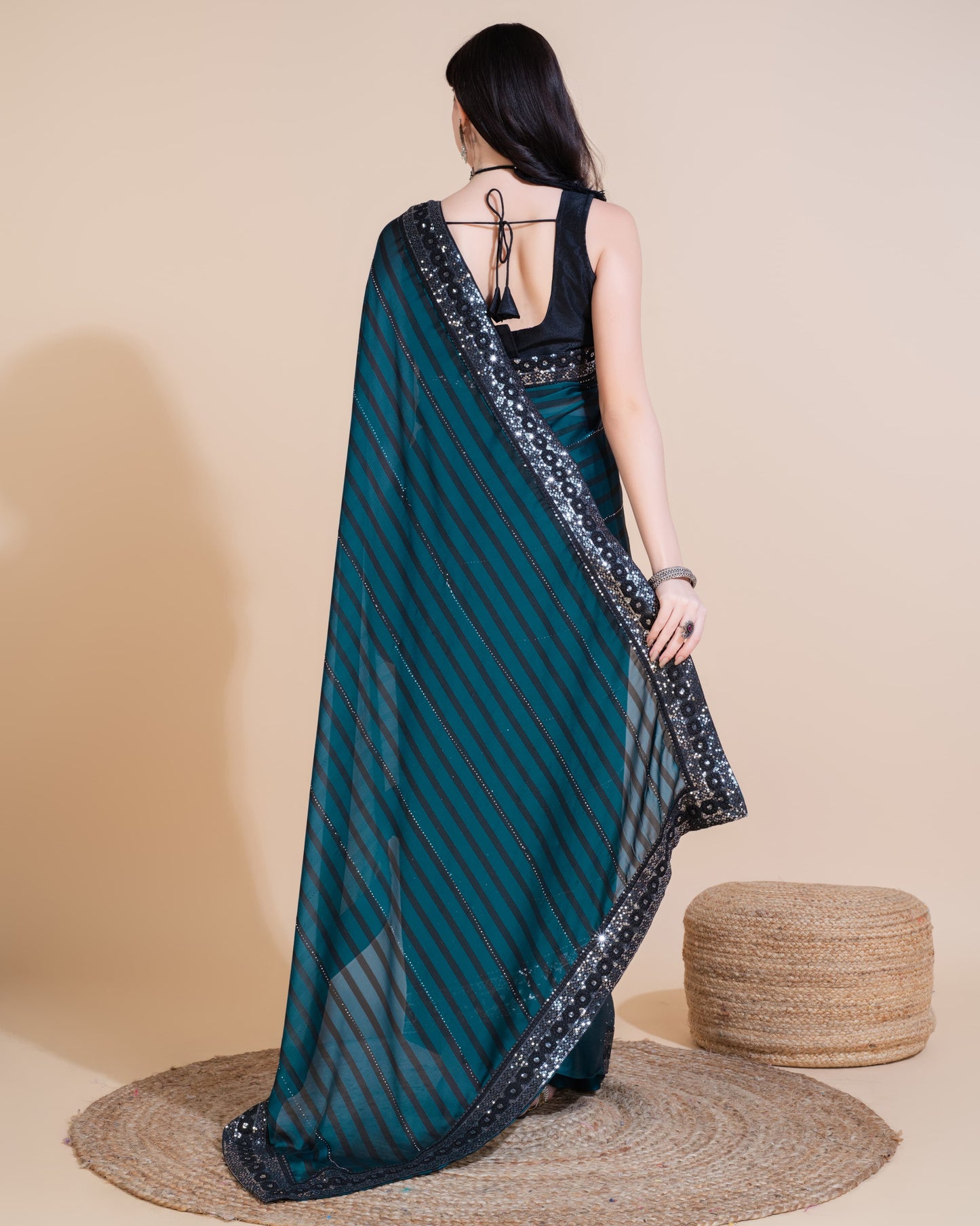 WINE COLOR HOTFIX SEQUIN WORK WITH RANGOLI SILK SAREE