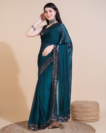 WINE COLOR HOTFIX SEQUIN WORK WITH RANGOLI SILK SAREE