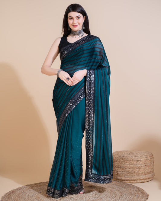 WINE COLOR HOTFIX SEQUIN WORK WITH RANGOLI SILK SAREE