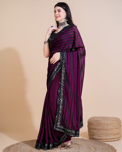 WINE COLOR HOTFIX SEQUIN WORK WITH RANGOLI SILK SAREE