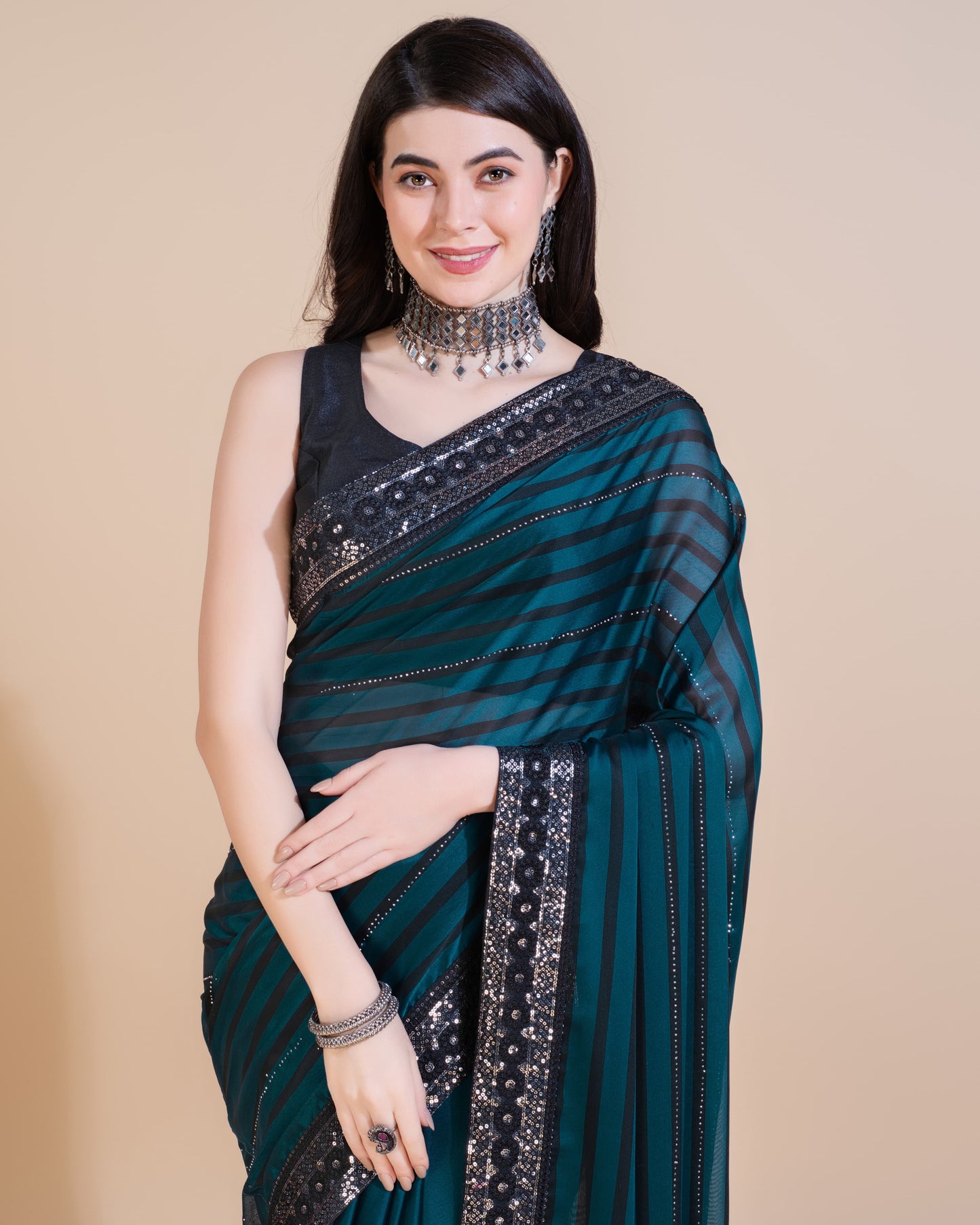 WINE COLOR HOTFIX SEQUIN WORK WITH RANGOLI SILK SAREE